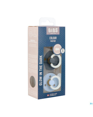 Bibs 2 sucette duo glow dark iron&baby blue
