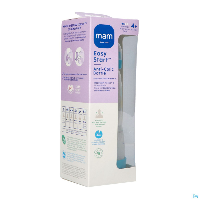 Mam easy start a/colic bib. pure matt bleu 320ml