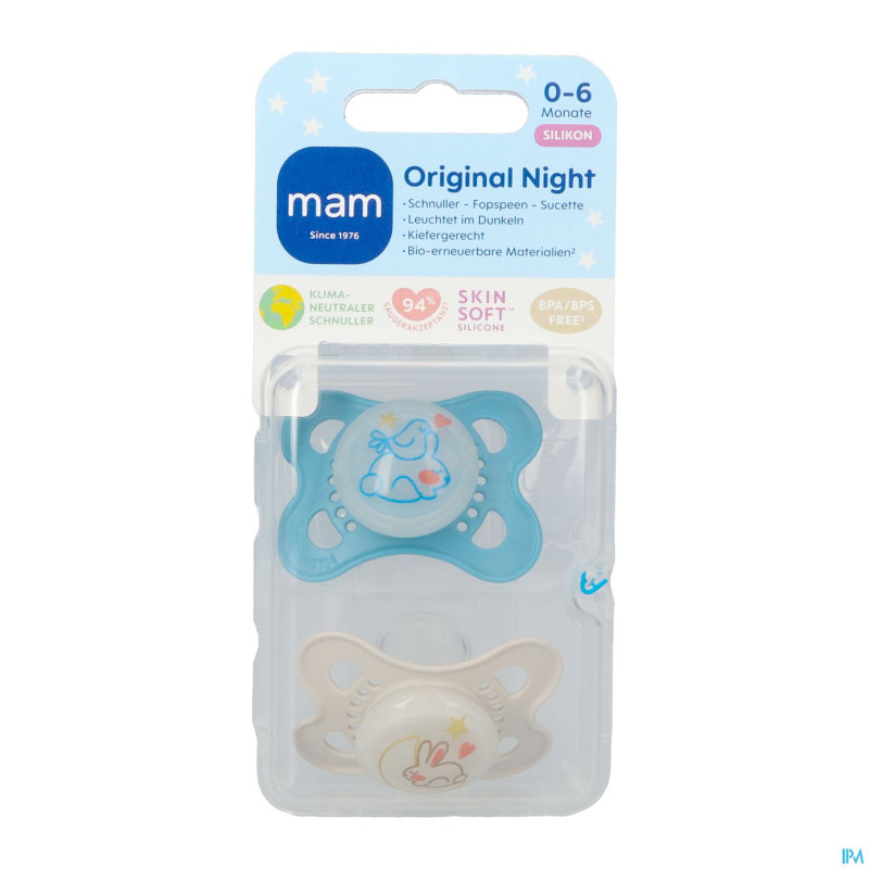 Mam original night sucette silic. pure 0-6m bleu 2