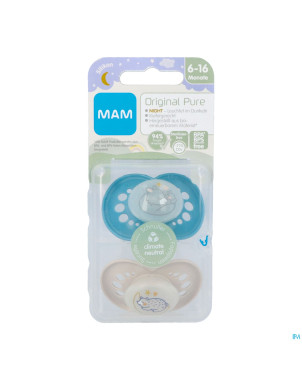 Mam original night sucette silic.pure 6-16m bleu 2