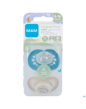 Mam original night sucette silic.pure 6-16m bleu 2