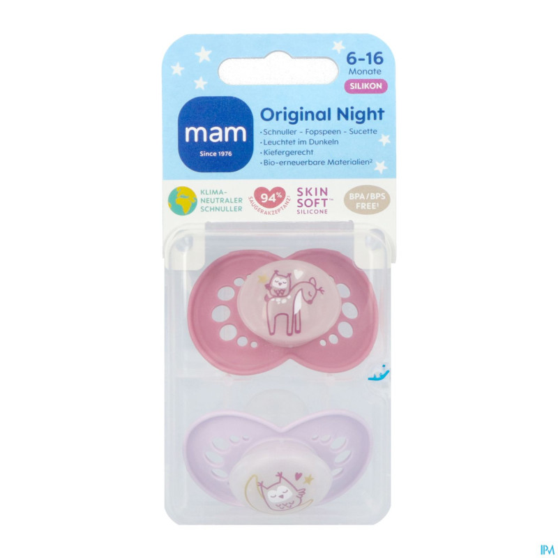Mam original night sucette silic.pure 6-16m rose 2