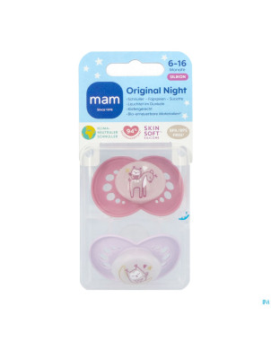 Mam original night sucette silic.pure 6-16m rose 2