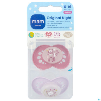 Mam original night sucette silic.pure 6-16m rose 2