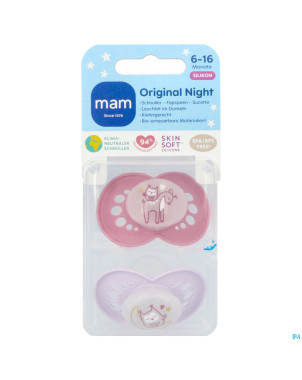Mam original night sucette silic.pure 6-16m rose 2