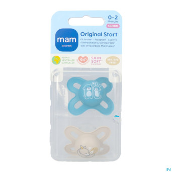Mam original start sucette silic. pure 0-2m bleu 2