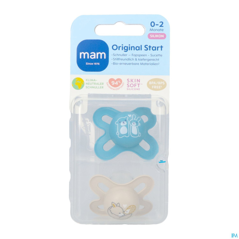 Mam original start sucette silic. pure 0-2m bleu 2