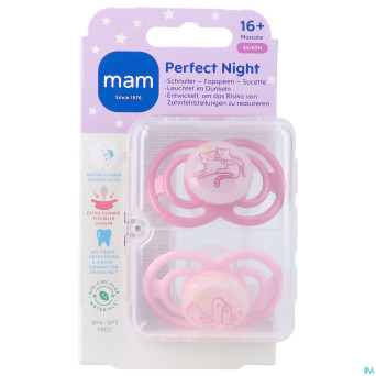 Mam perfect night sucette silicone pure 16m+ rose2