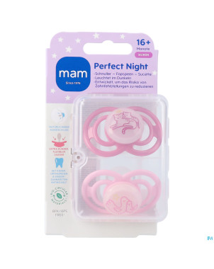 Mam perfect night sucette silicone pure 16m+ rose2