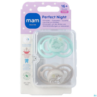 Mam perfect night sucette silicone pure 16m+ uni 2