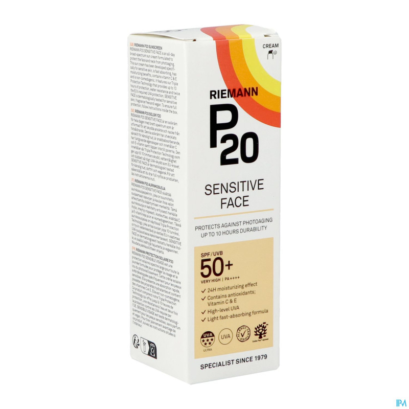 P20 creme solaire sensitive visage spf50+ 50g