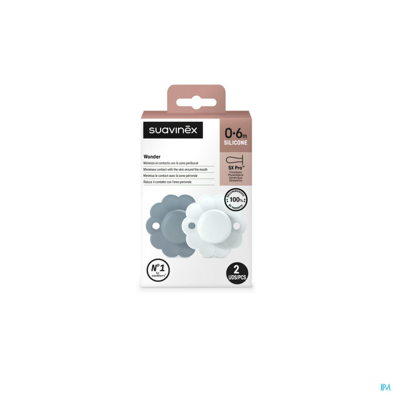 Suavinex wonder soother sili.rev.0-6m lakeblue duo