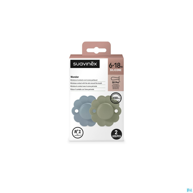Suavinex wonder soother sili.rev.6-18m lakegr. duo