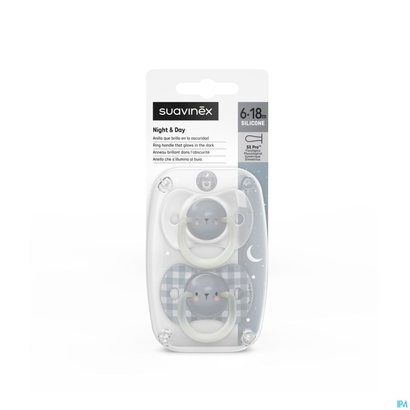 Suavinex n&d soother sili.rev 6-18m bear bl duo