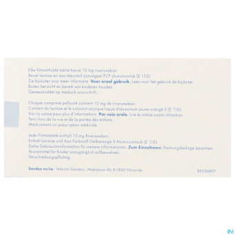 Rivaroxaban sandoz 10mg comp pell 30