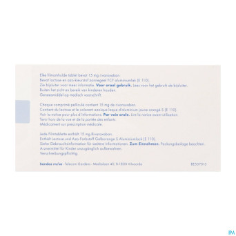 Rivaroxaban sandoz 15mg comp pell 28