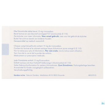 Rivaroxaban sandoz 15mg comp pell 28