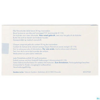 Rivaroxaban sandoz 20mg comp pell 28