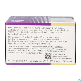 Rivaroxaban eg 15mg comp pell 100