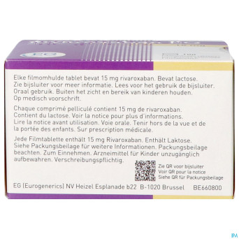Rivaroxaban eg 15mg comp pell 100