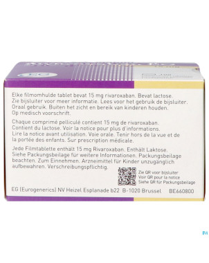 Rivaroxaban eg 15mg comp pell 100