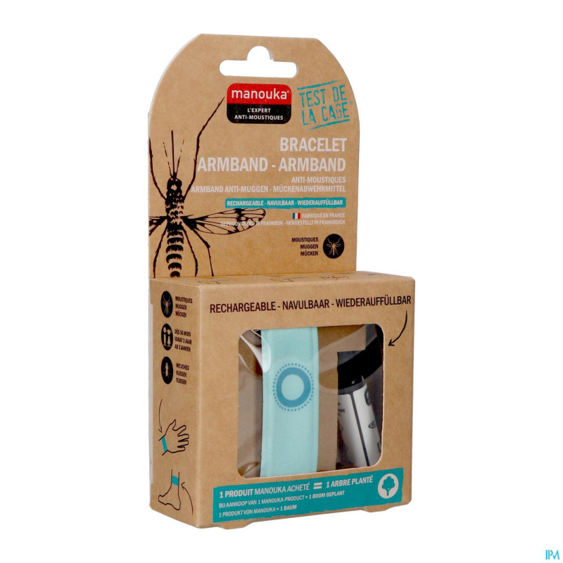 Manouka bracelet a/moustiques uni turquoise