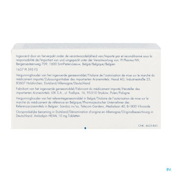 Amlodipine besilaat sandoz pi pharma 10mg comp 100