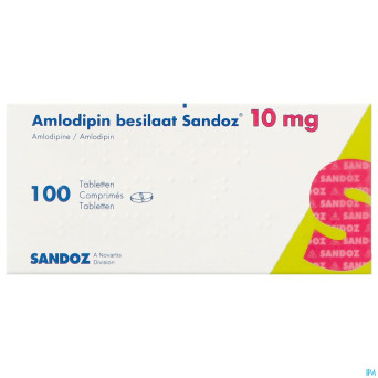 Amlodipine besilaat sandoz pi pharma 10mg comp 100
