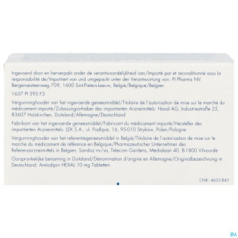 Amlodipine besilaat sandoz pi pharma 10mg comp 100