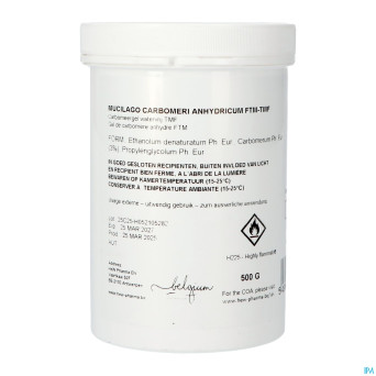 Gel carbomere anhydre ftm 500g hew pharma