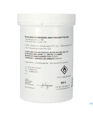 Gel carbomere anhydre ftm 500g hew pharma