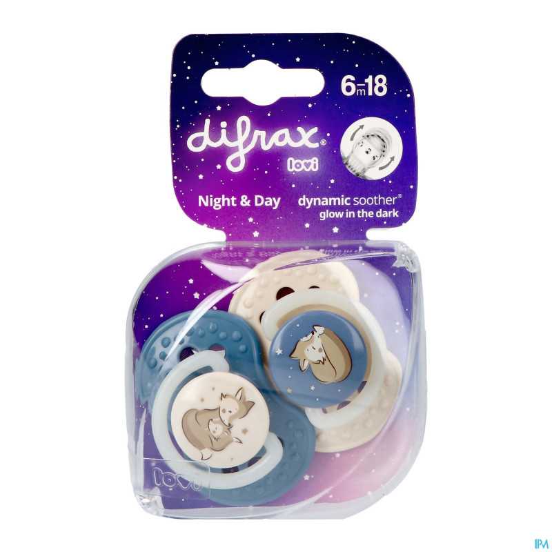 Difrax dynamic sucette day&night assorti 6-18m 2