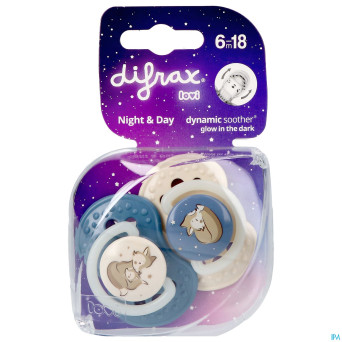 Difrax dynamic sucette day&night assorti 6-18m 2