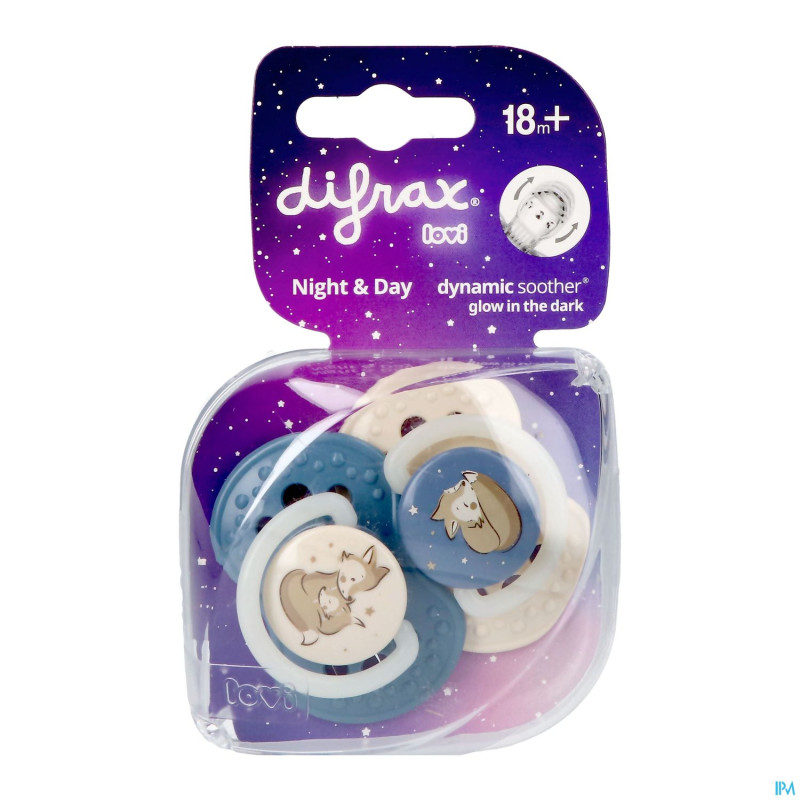 Difrax dynamic sucette day&night assorti 18m+  2