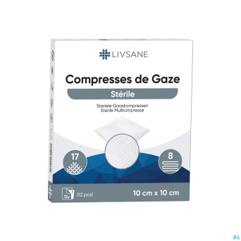 Livsane compresses steriles 8pl 10x10cm 12