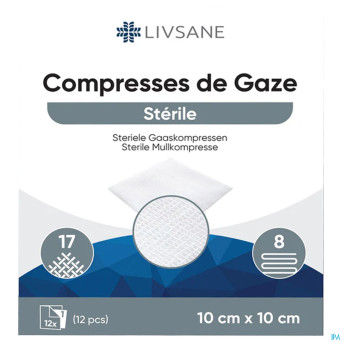 Livsane compresses steriles 8pl 10x10cm 12