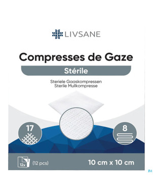 Livsane compresses steriles 8pl 10x10cm 12