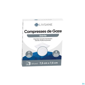 Livsane compresses steriles 8pl 7,5x7,5cm 20