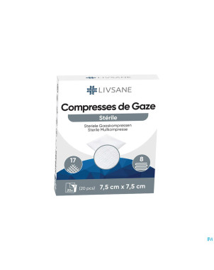 Livsane compresses steriles 8pl 7,5x7,5cm 20