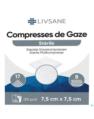 Livsane compresses steriles 8pl 7,5x7,5cm 20