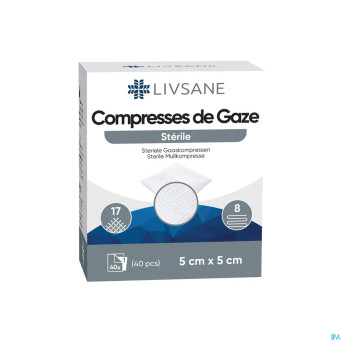Livsane compresses steriles 8pl 5x5cm 40