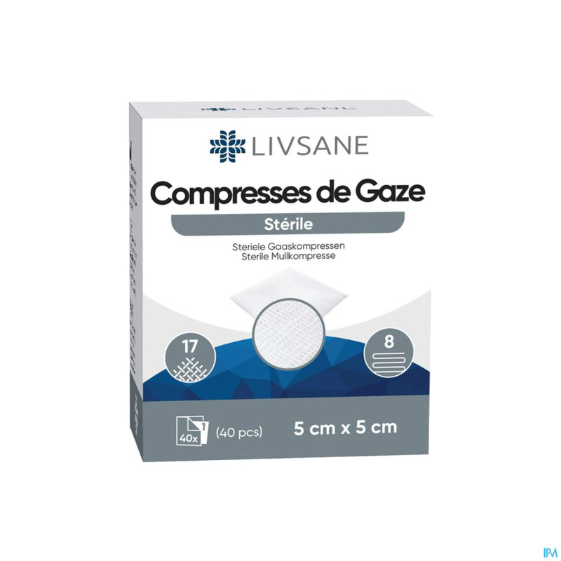 Livsane compresses steriles 8pl 5x5cm 40