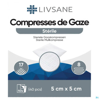 Livsane compresses steriles 8pl 5x5cm 40