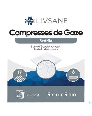 Livsane compresses steriles 8pl 5x5cm 40