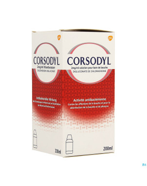 Corsodyl 2mg/ml sol bain bouche 200ml