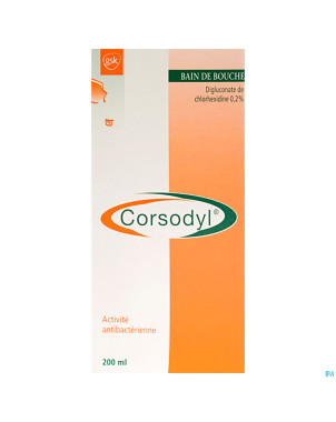 Corsodyl 2mg/ml sol bain bouche 200ml