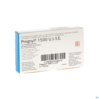 Pregnyl 1500ui pdr + solv pour sol inj fl inj 3