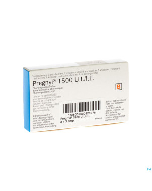 Pregnyl 1500ui pdr + solv pour sol inj fl inj 3