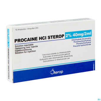 Procaine hcl sterop 2% amp  10 x  40mg/ 2ml