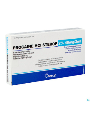 Procaine hcl sterop 2% amp  10 x  40mg/ 2ml